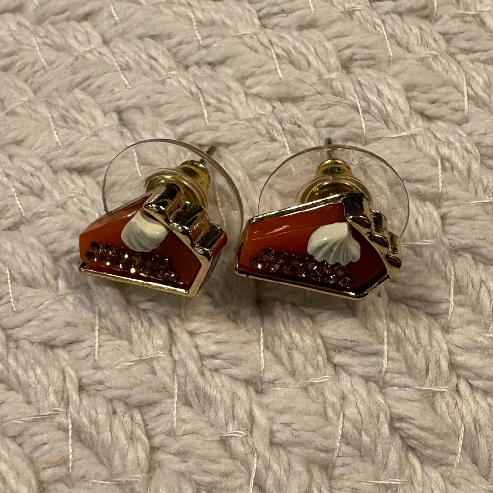 Rhinestone Pumpkin Pie Slice Stud Earrings - Picture 5 of 6